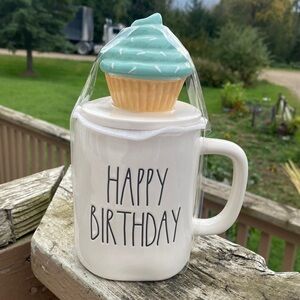 Rae Dunn BNWT happy birthday mug with cupcake topper